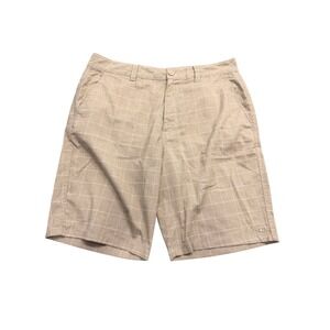 ONeill Plaid Walk Shorts Mens 34 Khaki Tan Windowpane Check Chino Stretch Surf